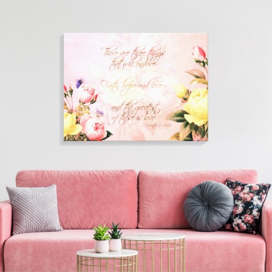 Geloof, Liefde en Hoop Rozen Canvas Afdruk (Insitu (Woonkamer))