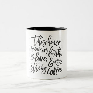 Geloof, liefde en koffie Humor Tweekleurige Koffiemok