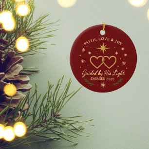 Geloof, liefde en vreugde geleid door zijn licht keramisch ornament