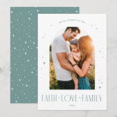 Geloof Liefde Familie Moderne Boog Kerstmis Blauw Feestdagenkaart (Voorkant / Achterkant)