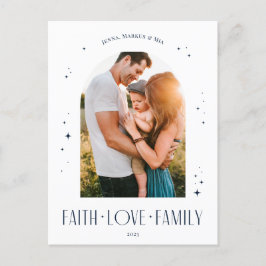 Geloof Liefde Familie Moderne Boog Kerstmis Blauw Feestdagenkaart