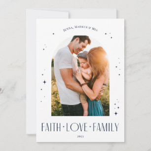 Geloof Liefde Familie Moderne Boog Kerstmis Blauw Feestdagenkaart