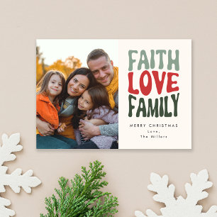 Geloof, Liefde, Familie - retro belettering Notitiekaartje