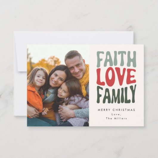 Geloof, Liefde, Familie -  retro belettering Notitiekaartje (Voorkant)