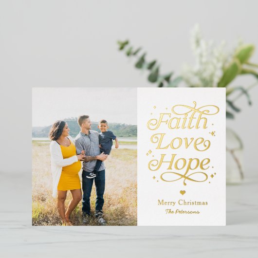 Geloof Liefde Hoop Folie Kerstkaart Kerstmis Kaart (Staand Voorkant)