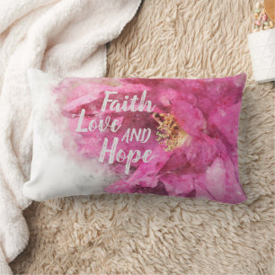 Geloof Liefde & Hoop Roze Bloemen Kussen