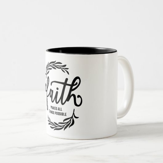 Geloof maakt alles mogelijk - Christelijk Tweekleurige Koffiemok (Voorkant rechts)