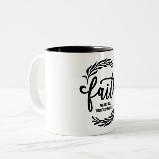 Geloof maakt alles mogelijk - Christelijk Tweekleurige Koffiemok (Voorkant links)