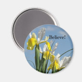 Geloof! magneet Geel Witte Iris Bloemen (Voorkant / Achterkant)