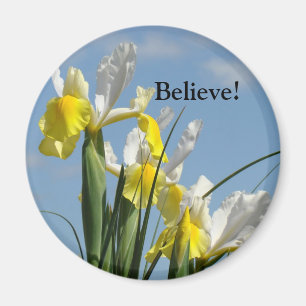 Geloof! magneet Geel Witte Iris Bloemen
