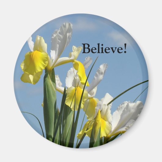 Geloof! magneet Geel Witte Iris Bloemen (Voorkant)