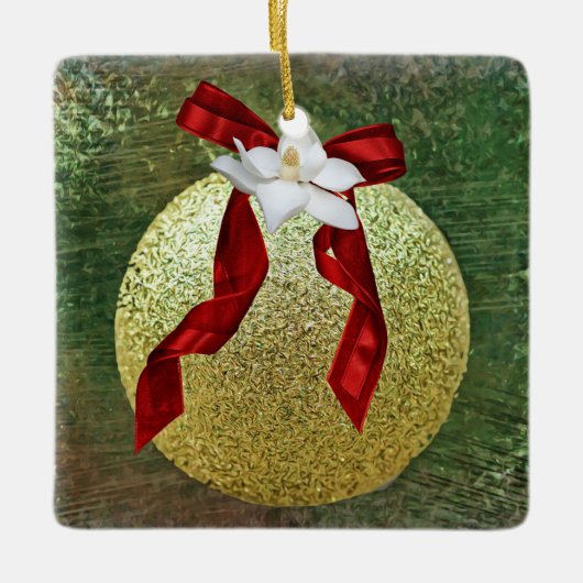 Geloof Magnolia Bloem Kerst Bal Sieraad Keramisch Ornament (Voorkant)
