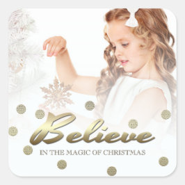 Geloof me. Aangepaste kerstfoto-Stickers Vierkante Sticker