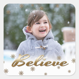 Geloof me. Aangepaste kerstfoto Vierkante Sticker