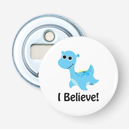 Geloof me. Cute Blue Nessie Button Flesopener (Voorkant)