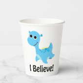 Geloof me. Cute Blue Nessie Papieren Bekers (Achterkant)