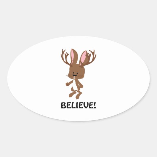 Geloof me! Cute Jackalope Ovale Sticker (Voorkant)
