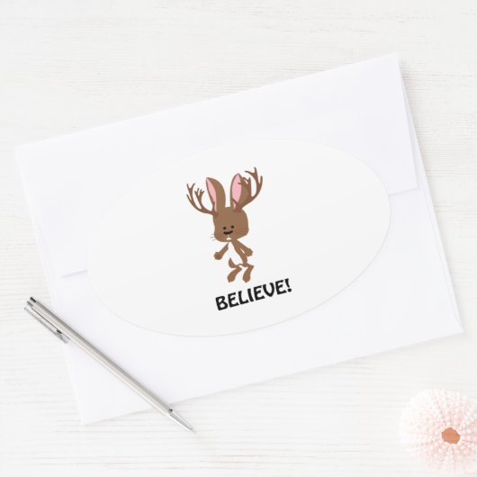 Geloof me! Cute Jackalope Ovale Sticker (Envelop)