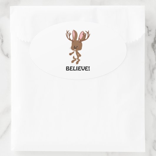 Geloof me! Cute Jackalope Ovale Sticker (Tas)