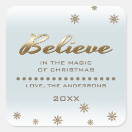 Geloof me. Gold Script en Snowflakes kerst Vierkante Sticker