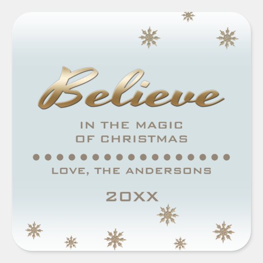 Geloof me. Gold Script en Snowflakes kerst Vierkante Sticker (Voorkant)