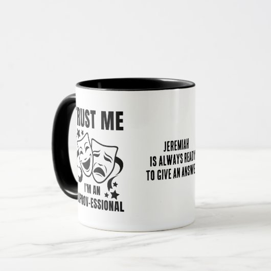 Geloof me, ik ben een improvisatie-fun improv mok (Voorkant links)