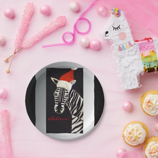 Geloof me! kerstZebra met Red Santa Hat Papieren Bordje (Feest)