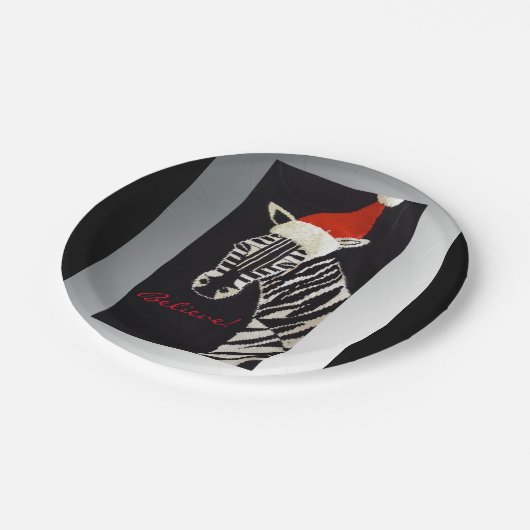 Geloof me! kerstZebra met Red Santa Hat Papieren Bordje (Gekanteld)
