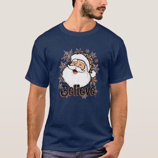 Geloof me Leopard Santa Claus Santa Hat T-shirt (Voorkant)