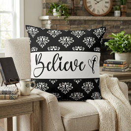 Geloof Modern Schrift Zwart Wit Damast Christelijk Kussen