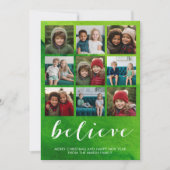 Geloof - moderne groene Waterverf en 9 foto's Feestdagenkaart (Voorkant)