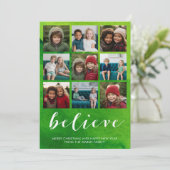 Geloof - moderne groene Waterverf en 9 foto's Feestdagenkaart (Staand voorkant)