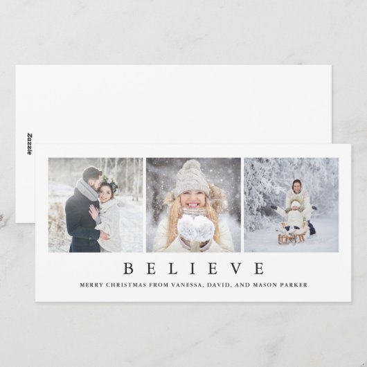 Geloof | Moderne Minimalistische Kerst Drie Foto's Feestdagenkaart (Voorkant / Achterkant)