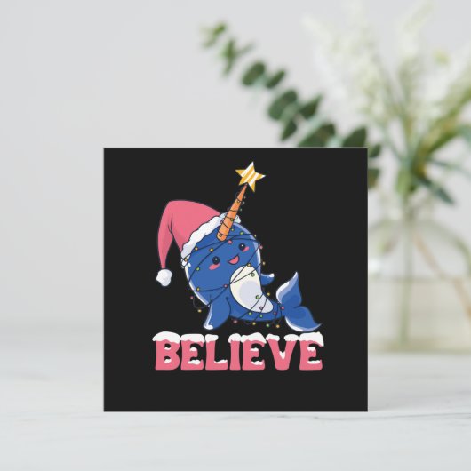 Geloof Narwal Kerst Sneeuw Fee Lichtjes Kaart (Staand voorkant)