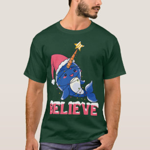 Geloof Narwhal-kerstsneeuw met lichte lichte verli T-shirt