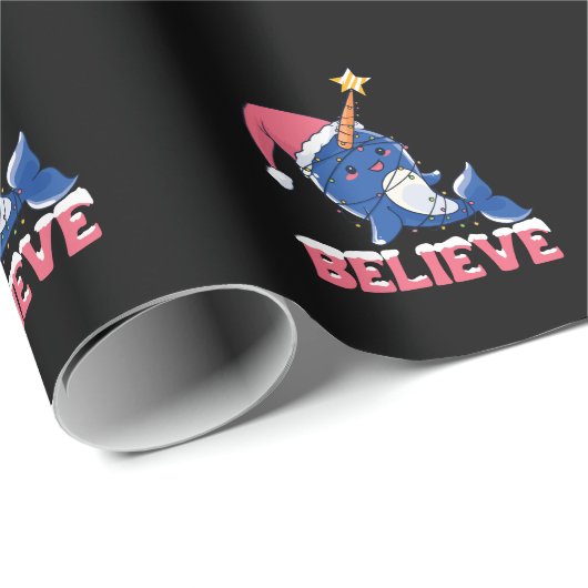 Geloof Narwhal-kerstsneeuwval met luchtlicht Cadeaupapier (Rol Hoek)