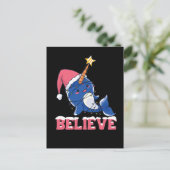 Geloof Narwhal-kerstsneeuwval met luchtlicht Feestdagenkaart (Staand voorkant)