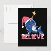 Geloof Narwhal-kerstsneeuwval met luchtlicht Feestdagenkaart (Voorkant / Achterkant)