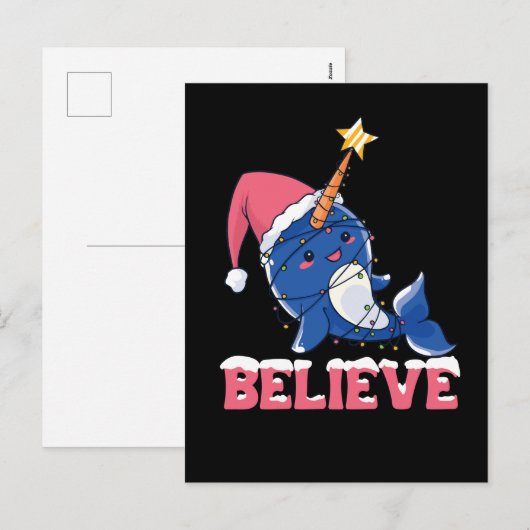 Geloof Narwhal-kerstsneeuwval met luchtlicht Feestdagenkaart (Voorkant / Achterkant)