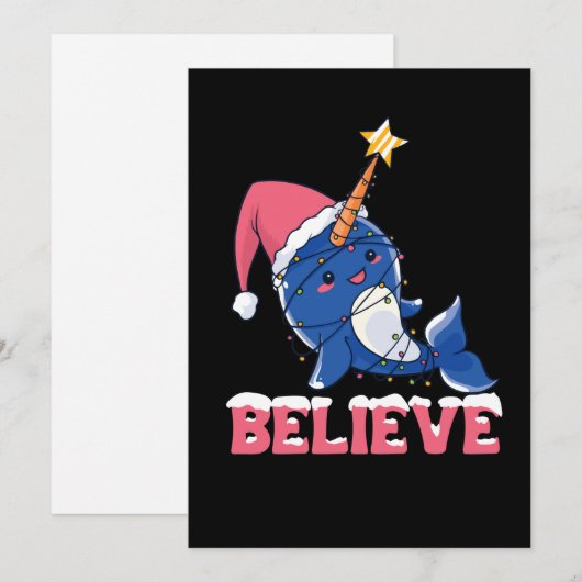 Geloof Narwhal-kerstsneeuwval met luchtlicht Feestdagenkaart (Voorkant / Achterkant)