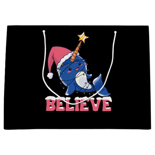Geloof Narwhal-kerstsneeuwval met luchtlicht Groot Cadeauzakje (Voorkant)