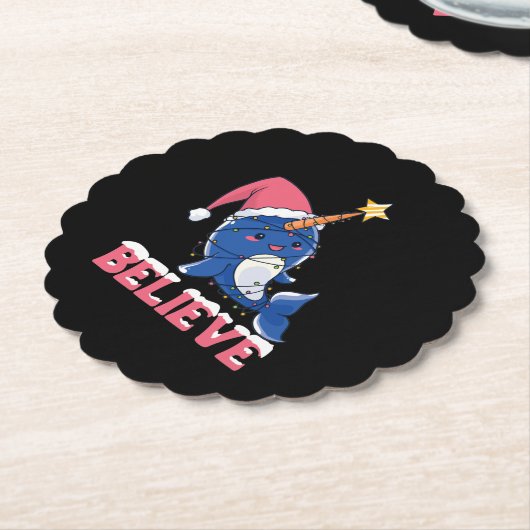 Geloof Narwhal-kerstsneeuwval met luchtlicht Kartonnen Onderzetters (Gekanteld)