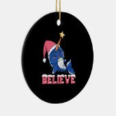 Geloof Narwhal-kerstsneeuwval met luchtlicht Keramisch Ornament (Rechts)