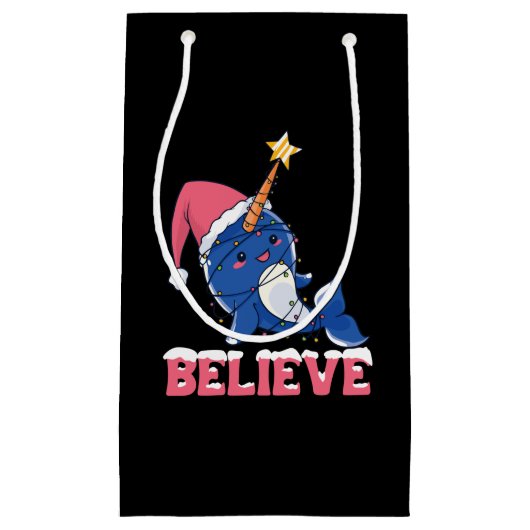 Geloof Narwhal-kerstsneeuwval met luchtlicht Klein Cadeauzakje (Voorkant)