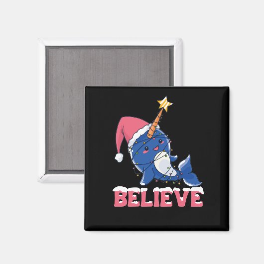 Geloof Narwhal-kerstsneeuwval met luchtlicht Magneet (Voorkant / Achterkant)