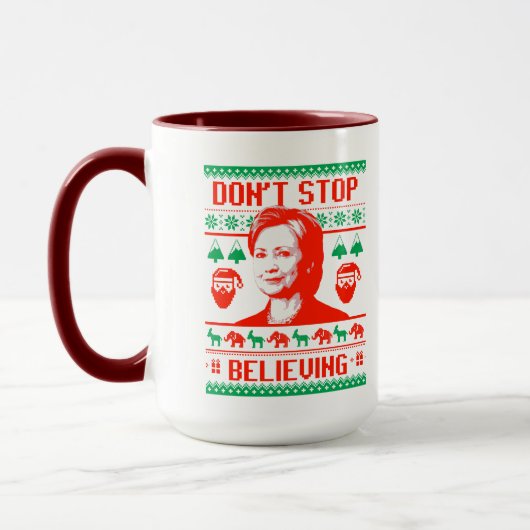 Geloof nog steeds in Hillary Kerstmis Mok (Links)