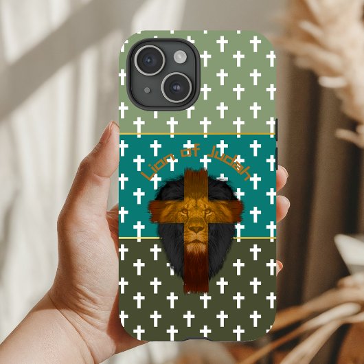 Geloof Olijfgroen Turquoise Kruis Leeuw van Juda Case-Mate iPhone Case
