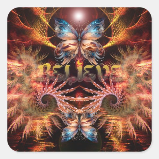 Geloof Om-Fractal Art Inspirerend Vierkante Sticker (Voorkant)