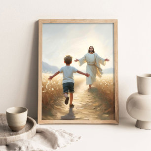 Geloof omarmen, Christelijke kunst, Jezus en Jonge Poster