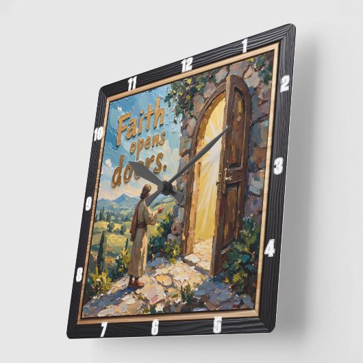 Geloof opent deuren vierkante klok (Hoek)